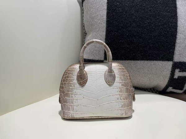 Hermès Mini Bolide Himalaya Niloticus Crocodile with Palladium Hardware