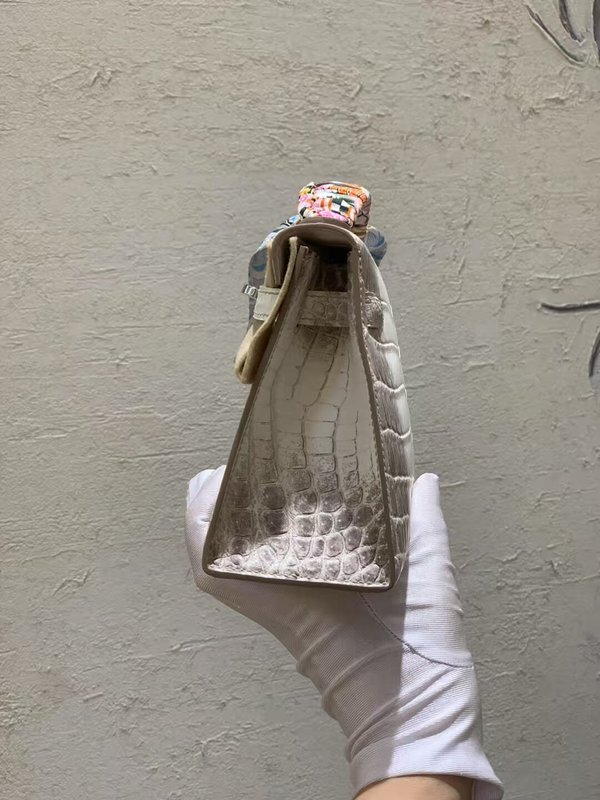 Hermès Kelly Pochette Himalaya Niloticus Crocodile with Palladium Hardware