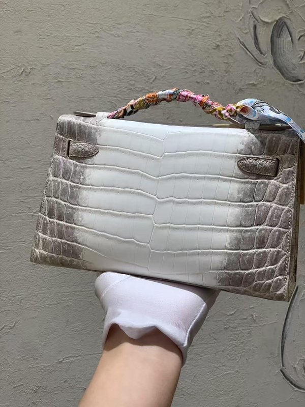 Hermès Kelly Pochette Himalaya Niloticus Crocodile with Palladium Hardware
