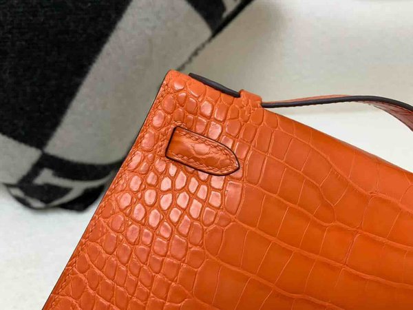 Hermès Pochette Matte Alligator Orange with Gold Hardware