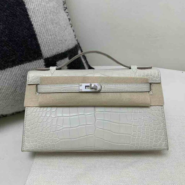 Hermès Mini Kelly I  Alligator Matte Glacier White with Palladium Hardware