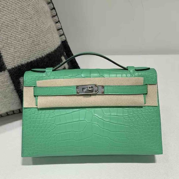Hermès Kelly Pochette Matte Alligator Vert Jade Palladium Hardware