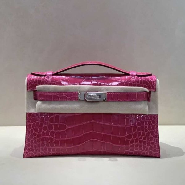 Hermès Kelly Pochette Fuchsia Shiny Alligator Leather / Palladium Hardware