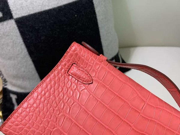 Hermès Pochette Crocodile Porosus Rouge H with Palladium Hardware