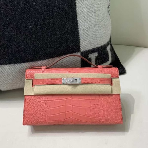 Hermès Pochette Crocodile Porosus Rouge H with Palladium Hardware