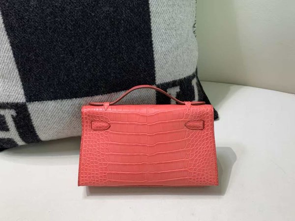 Hermès Pochette Crocodile Porosus Rouge H with Palladium Hardware