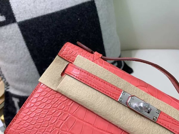 Hermès Pochette Crocodile Porosus Rouge H with Palladium Hardware