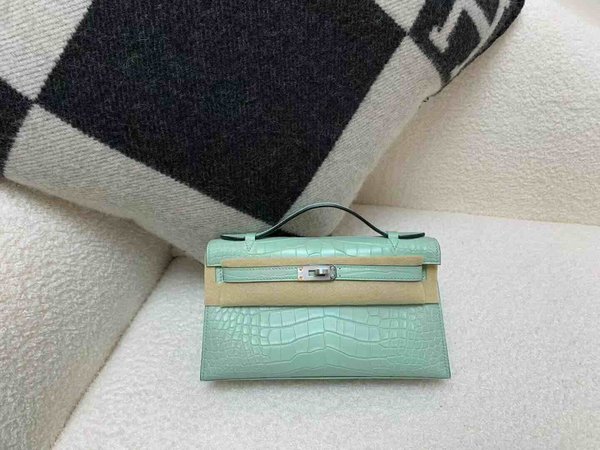 Mini Kelly I Matte Alligator Mint Green x Palladium Hardware