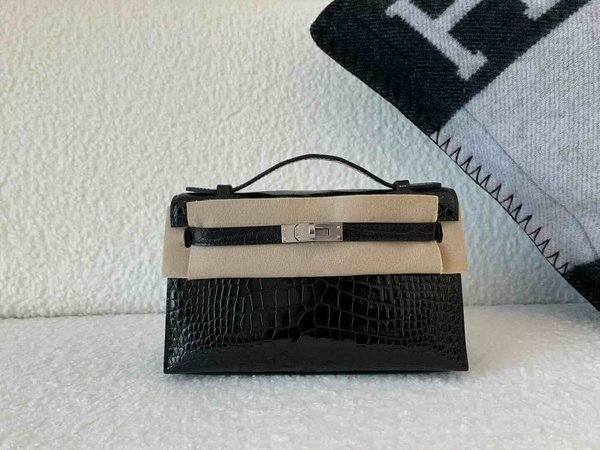 Hermès Mini Kelly I Shiny Alligator Mississippiensis Noir x Palladium Hardware