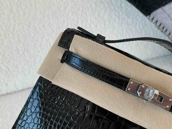 Hermès Mini Kelly I Shiny Alligator Mississippiensis Noir x Palladium Hardware