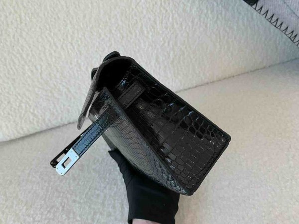 Hermès Mini Kelly I Shiny Alligator Mississippiensis Noir x Palladium Hardware