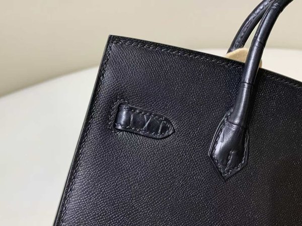 Hermès Birkin Faubourg 20 “So Black” in Shiny Alligator and Swift Leather, Palladium Hardware