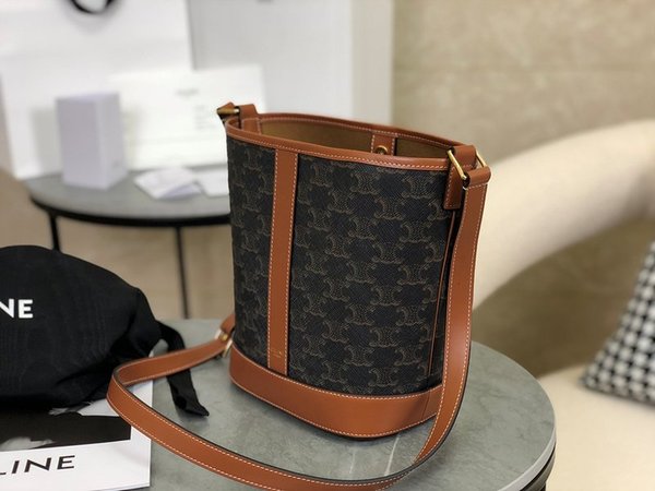 셀린느 스몰 버킷백 트리옹프 캔버스 & 카프스킨 탠 [매장가 240만원대]