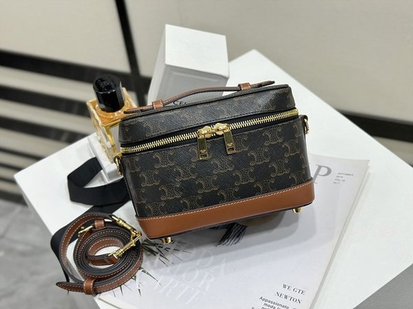 셀린느 사틴 배니티백 트리옹프 캔버스 & 카프스킨 탠 [매장가 300만원대]