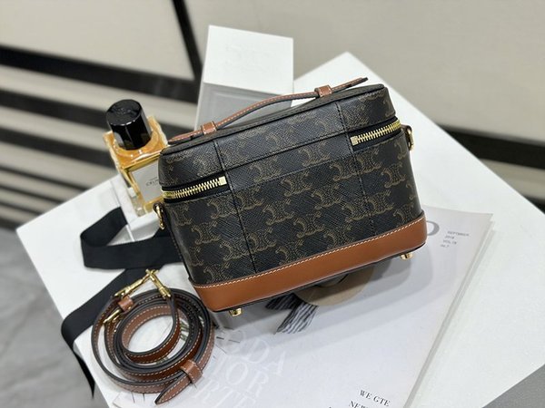 셀린느 사틴 배니티백 트리옹프 캔버스 & 카프스킨 탠 [매장가 300만원대]