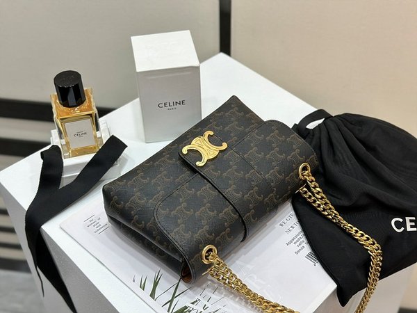 셀린느 틴 빅투아르 체인 숄더백 트리옹프 캔버스 & 카프스킨 탠 [매장가 400만원대]