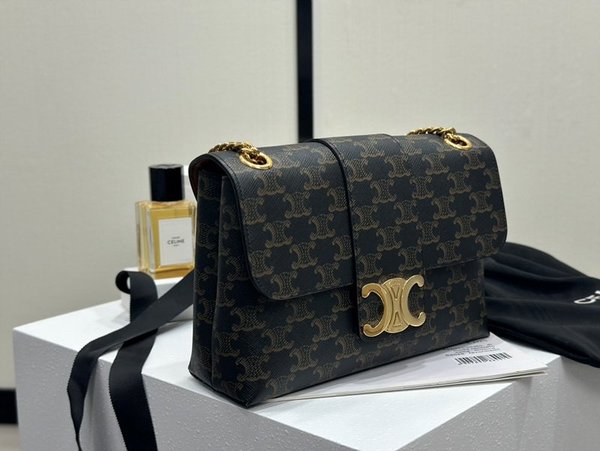 셀린느 미디엄 틴 빅투아르 체인 숄더백 트리옹프 캔버스 & 카프스킨 탠 [매장가 450만원대]