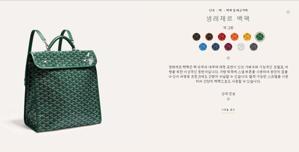 고야드 생 레제르 백팩 / 그린 [매장가400만원대]