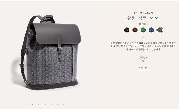 고야드 알팡 백팩 MM / 그레이 [매장가 880만원대]