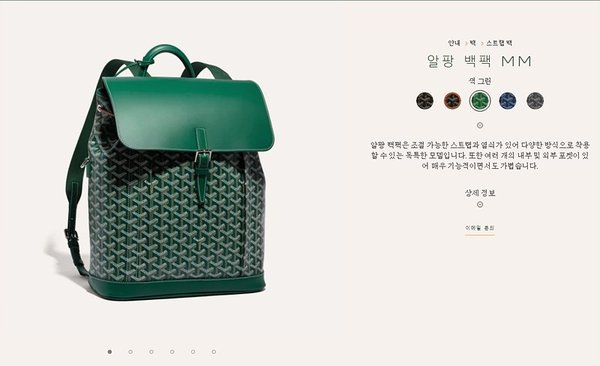 고야드 알팡 백팩 MM / 그린 [매장가 880만원대]