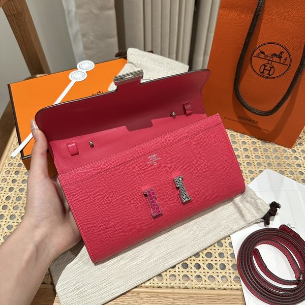 [하이엔드급] 에르메스 콘스탄스 투고 월렛  / I6 Rose extreme 리자드 악어 은장 [매장가 1290만원대]