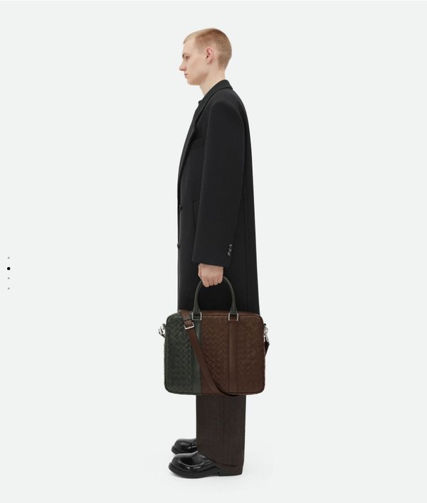 보테가베네타 인트레치아토 라지 브리프케이스 / 라이트브라운-다크그린 [매장가540만원대]