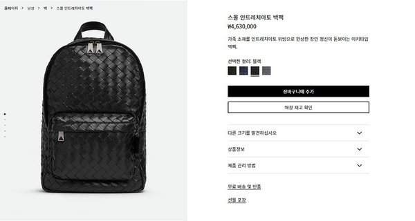 보테가베네타 스몰 인트레치아토 백팩 [매장가 463만원대]