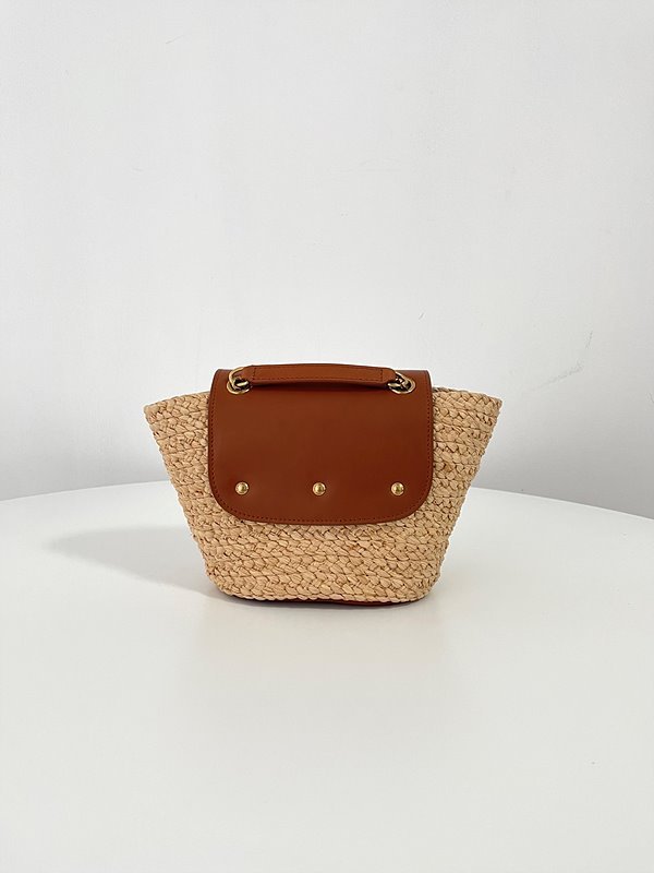 생로랑 라피아 및 빈티지 베지터블 태닝 가죽 소재의 MANON 미니 백 [매장가 235 만원대]
