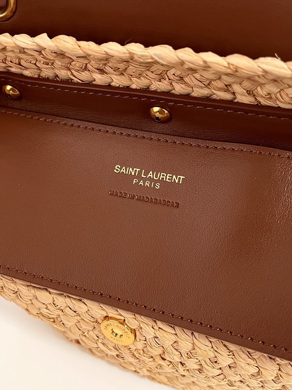 생로랑 라피아 및 빈티지 베지터블 태닝 가죽 소재의 MANON 미니 백 [매장가 235 만원대]