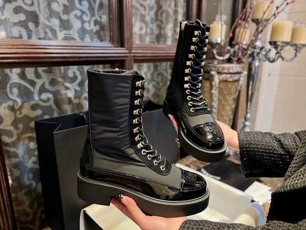 샤넬 레이스업 나일론 스웨이드 페이턴트 카프스킨 부츠 [매장가 300만원대]