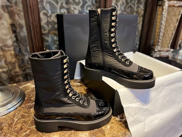 샤넬 레이스업 나일론 스웨이드 페이턴트 카프스킨 부츠 [매장가 300만원대]