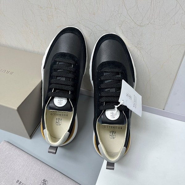 BRUNELLO CUCINELLI 브루넬로 쿠치넬리 남성 스웨이드 패치 펀칭 레더 스니커즈 / 블랙 [매장가189만원대]