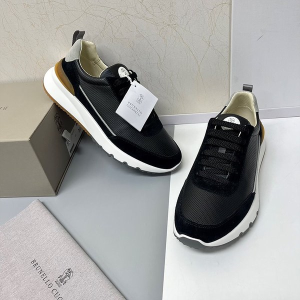 BRUNELLO CUCINELLI 브루넬로 쿠치넬리 남성 스웨이드 패치 펀칭 레더 스니커즈 / 블랙 [매장가189만원대]