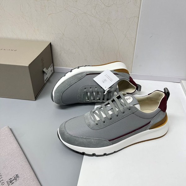 BRUNELLO CUCINELLI 브루넬로 쿠치넬리 남성 스웨이드 패치 펀칭 레더 스니커즈 / 그레이 [매장가189만원대]