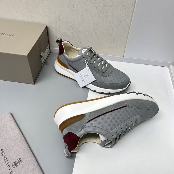 BRUNELLO CUCINELLI 브루넬로 쿠치넬리 남성 스웨이드 패치 펀칭 레더 스니커즈 / 그레이 [매장가189만원대]
