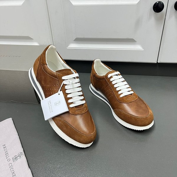 BRUNELLO CUCINELLI 브루넬로 쿠치넬리 남성 가죽 로우탑 스니커즈 / 브라운 [매장가166만원대]