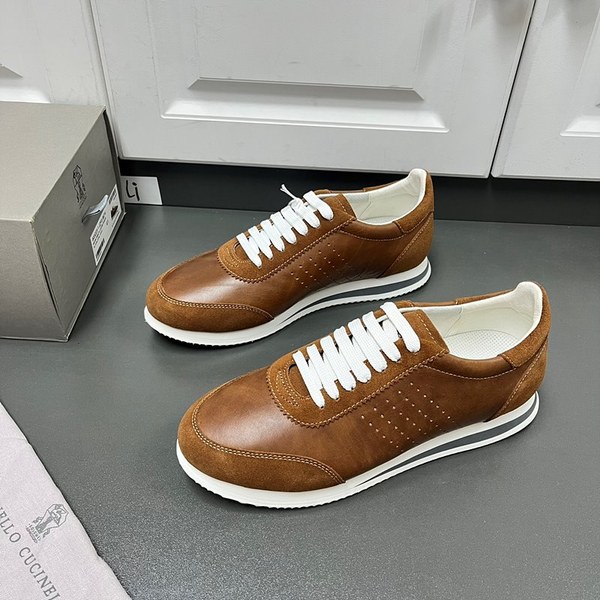BRUNELLO CUCINELLI 브루넬로 쿠치넬리 남성 가죽 로우탑 스니커즈 / 브라운 [매장가166만원대]