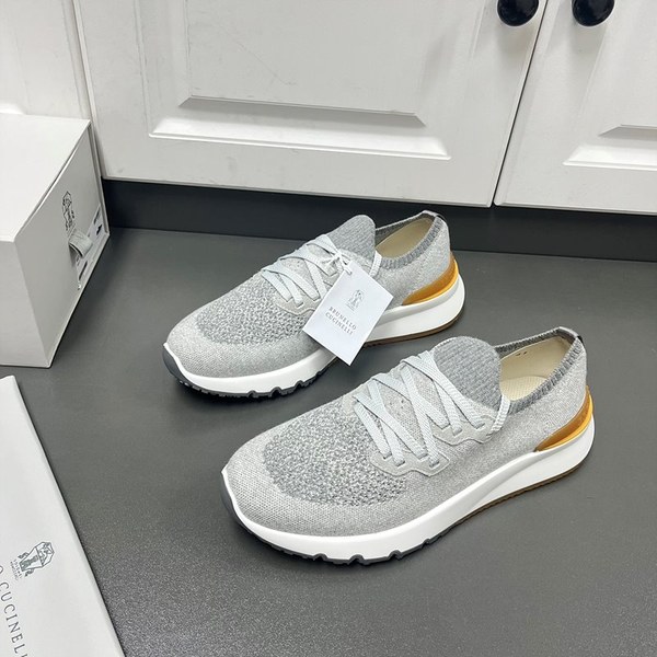 BRUNELLO CUCINELLI 브루넬로 쿠치넬리 남성 니트 로우탑 스니커즈 / 라이트그레이 [매장가165만원대]