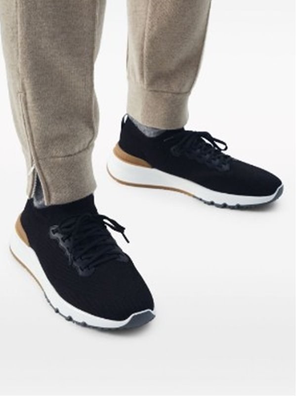 BRUNELLO CUCINELLI 브루넬로 쿠치넬리 남성 니트 로우탑 스니커즈 / 블랙 [매장가165만원대]