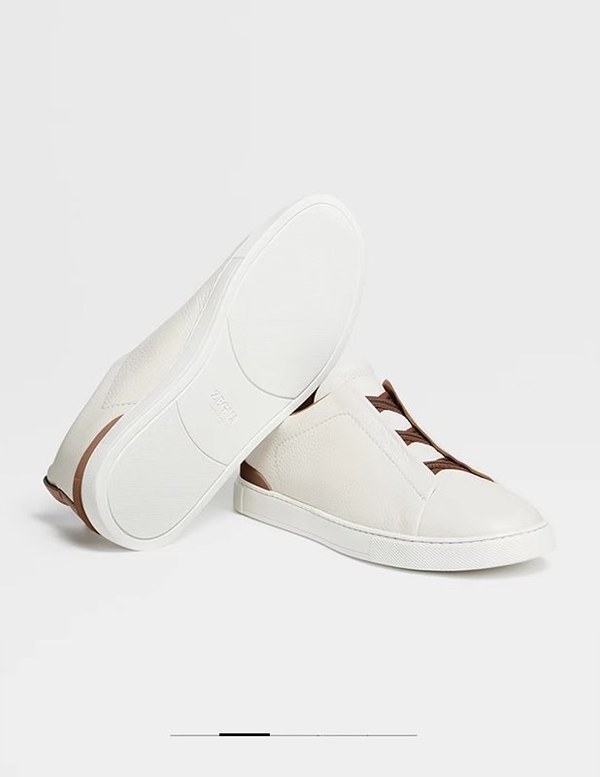 ZEGNA 제냐 트리플 스티치  풀 그레인 가죽 스니커즈 / 화이트엔레드브라운 [매장가119만원대]