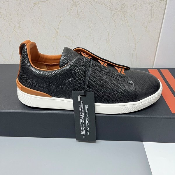 ZEGNA 제냐 트리플 스티치  풀 그레인 가죽 스니커즈 / 블랙엔레드브라운 [매장가119만원대]