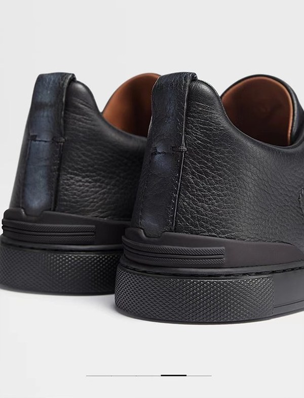 ZEGNA 제냐 트리플 스티치  풀 그레인 가죽 스니커즈 / 블랙 [매장가119만원대]