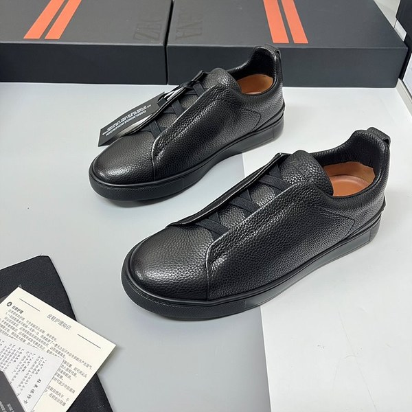 ZEGNA 제냐 트리플 스티치  풀 그레인 가죽 스니커즈 / 블랙 [매장가119만원대]