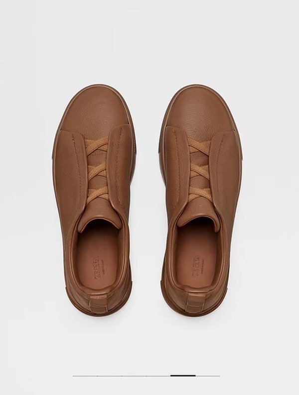 ZEGNA 제냐 트리플 스티치  풀 그레인 가죽 스니커즈 / 레드브라운 [매장가119만원대]