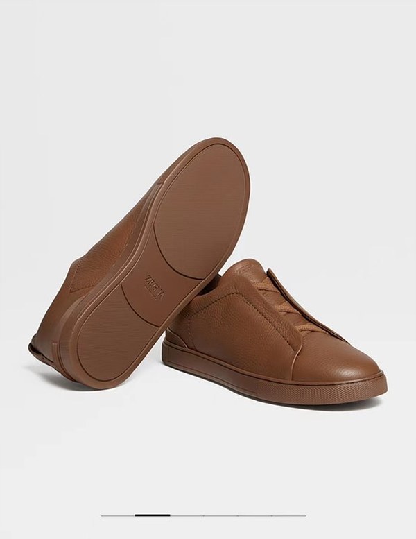 ZEGNA 제냐 트리플 스티치  풀 그레인 가죽 스니커즈 / 레드브라운 [매장가119만원대]