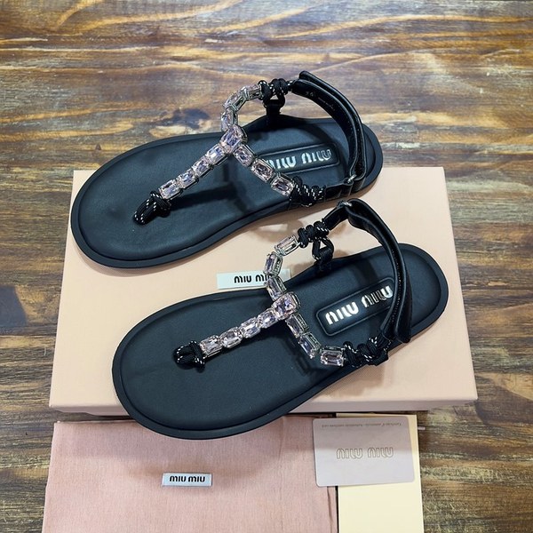 미우미우 Riviere 코드 및 가죽 샌들 코튼 코드 통 [매장가 164만원대]