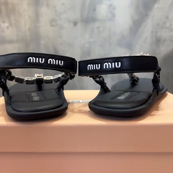 미우미우 Riviere 코드 및 가죽 샌들 코튼 코드 통 [매장가 164만원대]