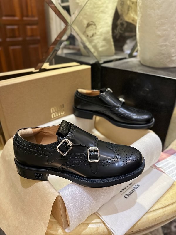 미우미우 x 처치스 브러쉬드 가죽 더블 몽크 브로그 슈즈 [매장가 172만원대]