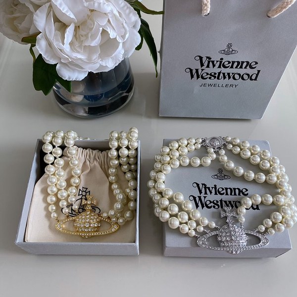 비비안웨스트우드 쓰리로우 펄 바스 릴리프 초커 목걸이 2color [매장가 113만원대]