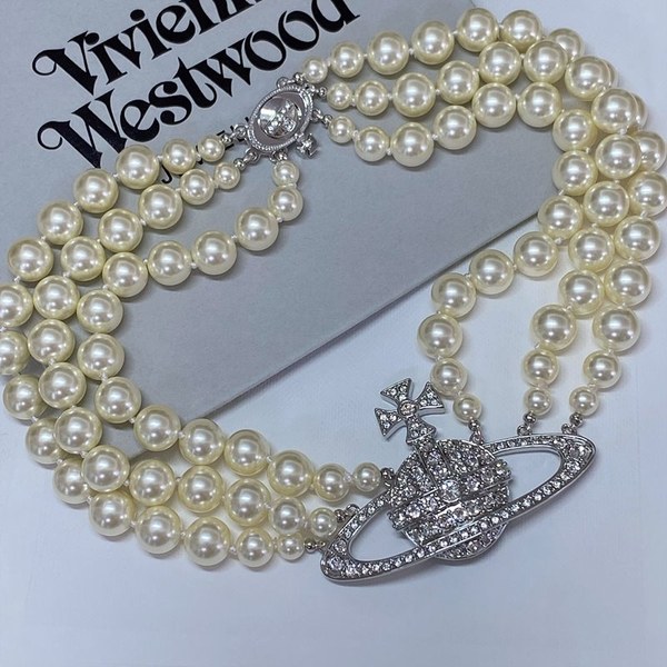 비비안웨스트우드 쓰리로우 펄 바스 릴리프 초커 목걸이 2color [매장가 113만원대]